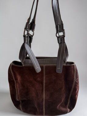 Tod's Vintage Dark Brown Suede Shoulder Bag with Dark Leather Straps